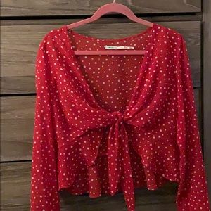 Polka Dot Tie Front Blouse